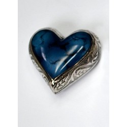 Urne souvenir en forme de coeur couleur bleu de feu avec nickel
